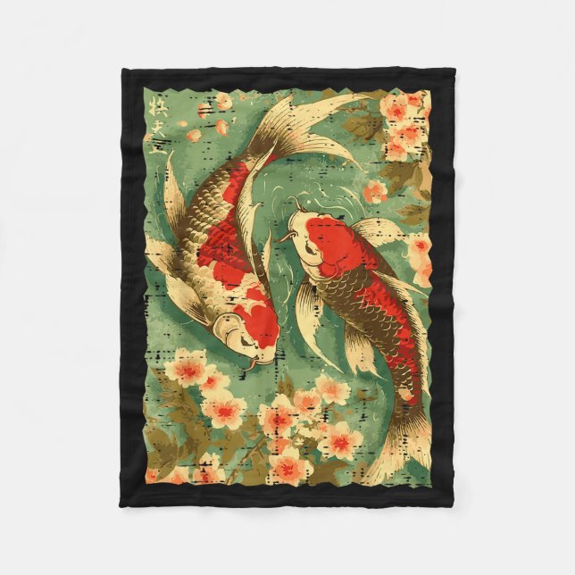 Manta Polar Japanese Koi Fish Cherry Blossoms Sakura Art Men W (Anverso)