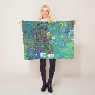 Manta Polar Jardín de granja con girasoles, Gustav Klimt