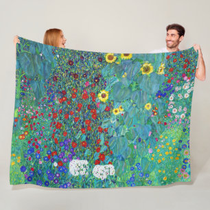 Manta Polar Jardín de granja con girasoles, Gustav Klimt