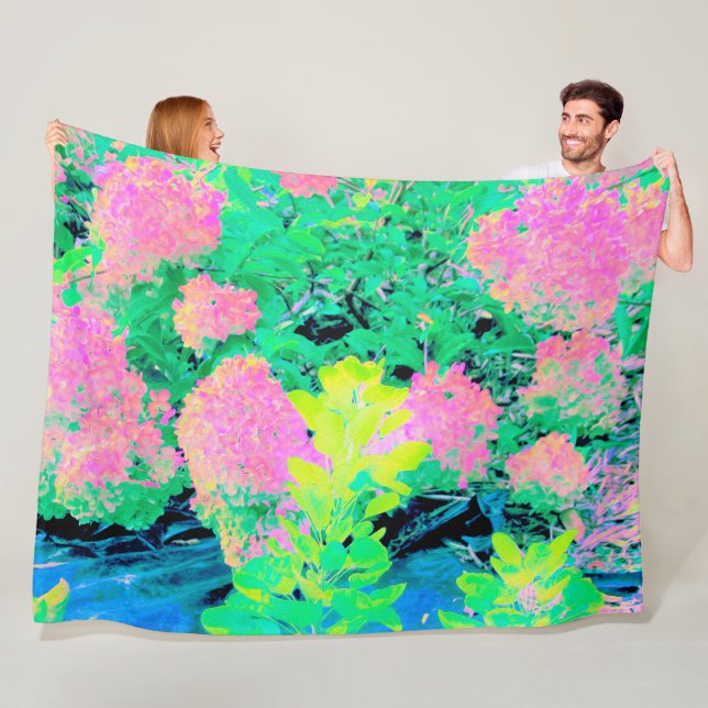 Manta Polar Jardín de hidrangea rosada con oliva amarilla (In situ)