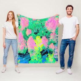 Manta Polar Jardín de hidrangea rosada con oliva amarilla