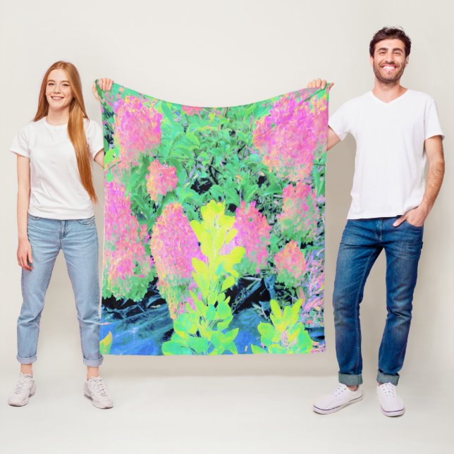 Manta Polar Jardín de hidrangea rosada con oliva amarilla (In situ)