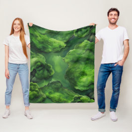 Manta Polar "Jardín de los Moss" Verde realista y abstracto
