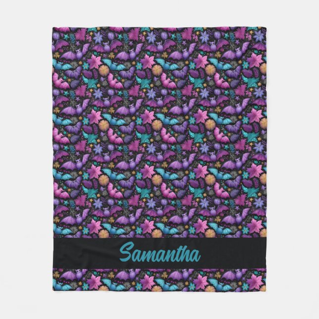 Manta Polar Jardín de Medianoche Halloween Bats y Florines (Anverso)