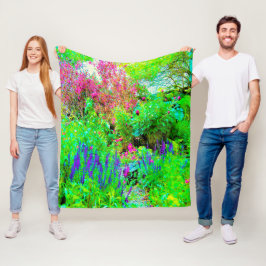 Manta Polar Jardín de paisaje de primavera verde con peonías