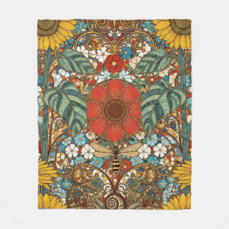 Manta Polar Jardín floral Art Nouveau – Girasoles, Abeja