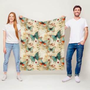 Manta Polar Jardín Floral de Mariposas Turquesa Soñador Cottag