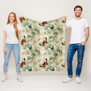 Manta Polar Jardín Floral de Mariposas Turquesas Soñadoras Cot