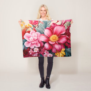 Manta Polar Jardín floral tropical rosa exótico