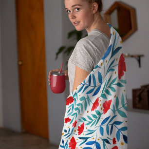 Manta Polar Jardín mágico - rojo y turquesa.