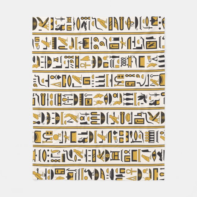 Manta Polar Jeroglíficos Egipcios: Amarillo-Negro Sin Marea. (Anverso)