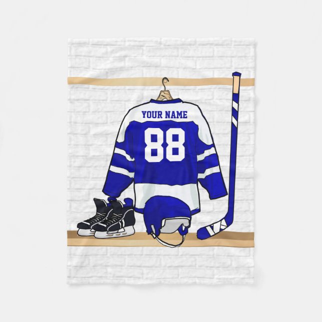 Manta Polar Jersey azul y blanco personalizado del hockey (Anverso)