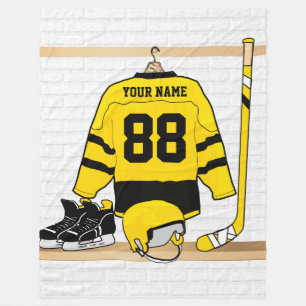 Manta Polar Jersey de hockey sobre hielo amarillo y negro pers