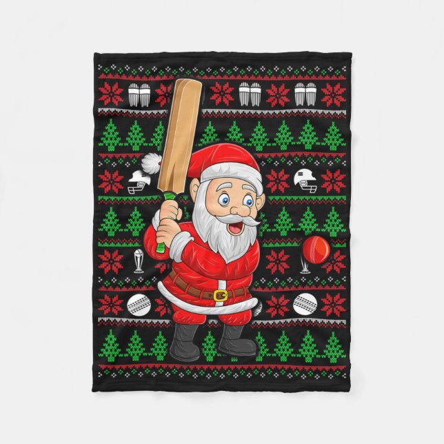 Manta Polar Jersey Feo De Navidad Estilo Santa Jugando Cricket (Anverso)