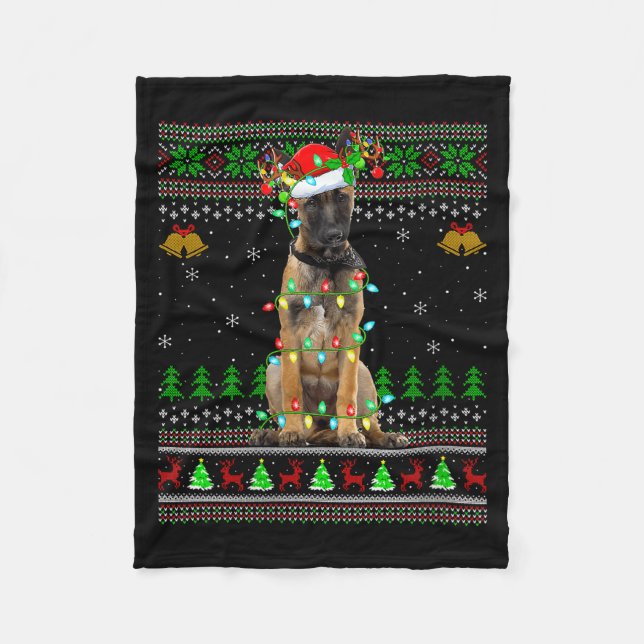Manta Polar Jersey feo de Navidad para mujer perro Malinois Be (Anverso)