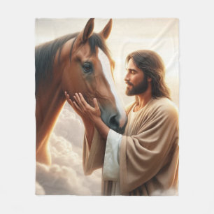 Manta Polar Jesús consolando un caballo en el cielo
