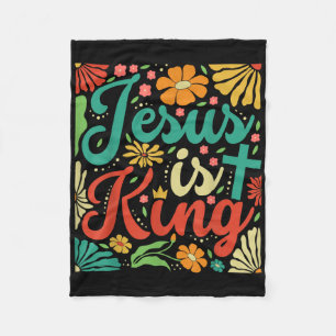 Manta Polar Jesús es el Rey Boho Flores Vintage Christian Gog