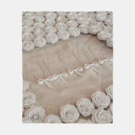 Manta Polar JESÚS Fleece & Sherpa Blanket - Rosas blancas y