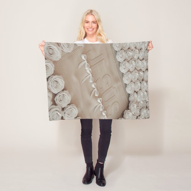 Manta Polar JESÚS Fleece & Sherpa Blanket - Rosas blancas y (In situ)