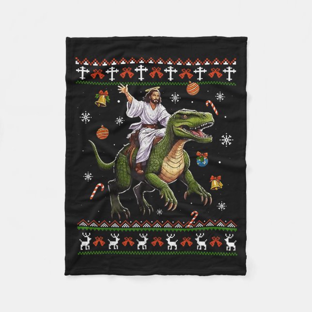 Manta Polar Jesus Riding Dinosaur Funny Meme Ugly Christmas Sw (Anverso)