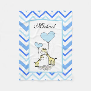 Manta Polar Jirafa Azul Chevron Madre Bebe Lindo