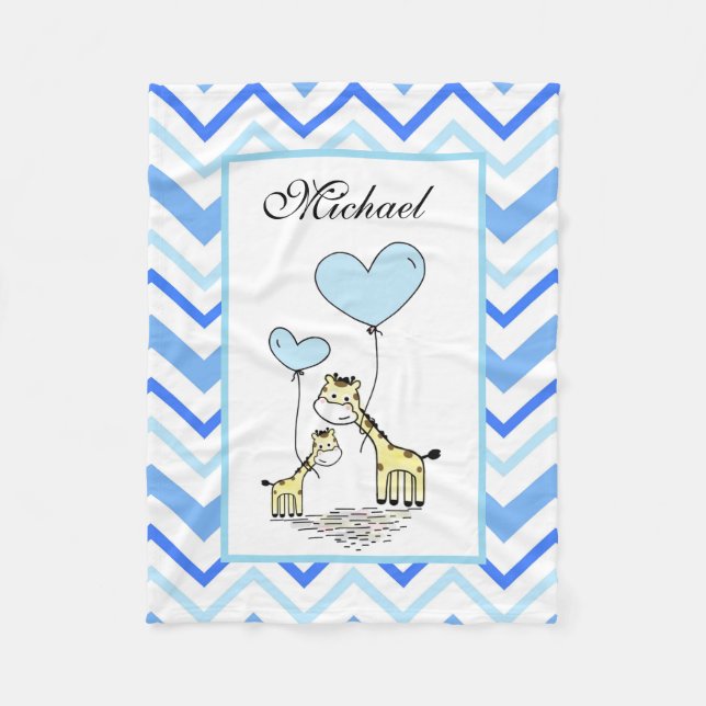 Manta Polar Jirafa Azul Chevron Madre Bebe Lindo (Anverso)