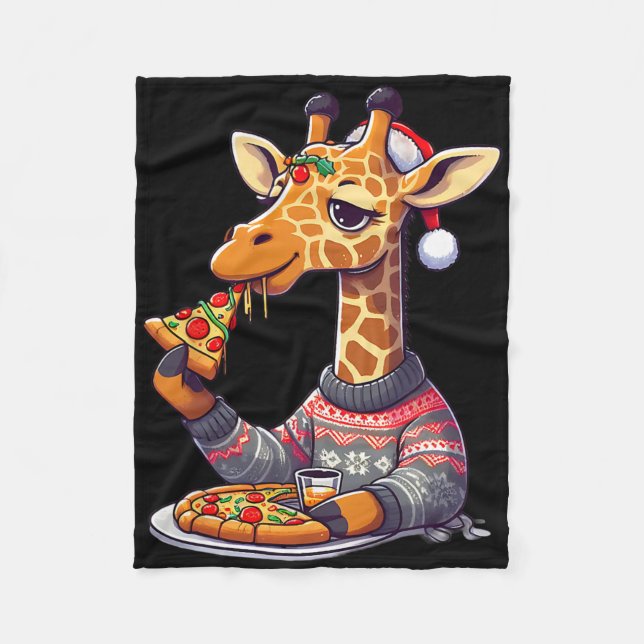 Manta Polar Jirafa de Pizza de Navidad (Anverso)