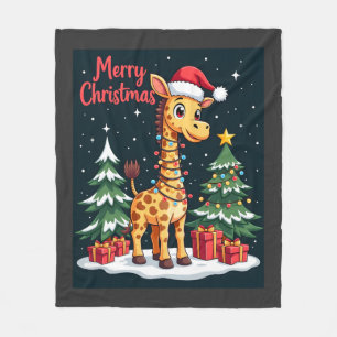Manta Polar Jirafa Feliz Navidad Encendido del Árbol de Navida
