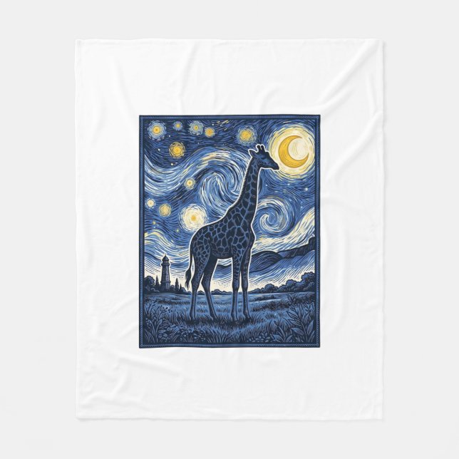 Manta Polar Jirafa Noche Estrellada Vintage (Anverso)