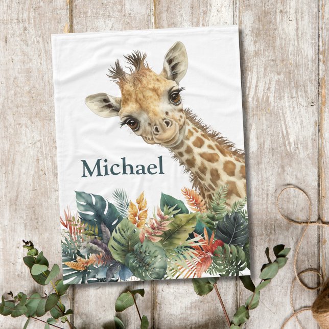 Manta Polar Jirafa Personalizada Acuarela Bonita Guardería Beb (Personalized Giraffe Baby Blanket. 30x40 inches.)