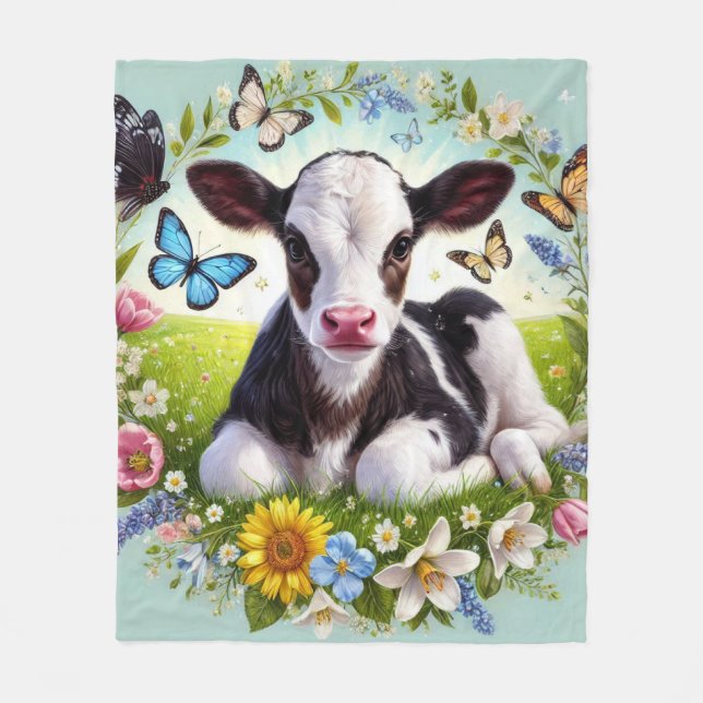 Manta Polar Jóven ternera con guirnaldas florales y mariposas (Anverso)