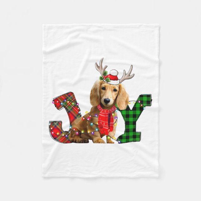 Manta Polar Joy Christmas Lights Long Haired Dachshund Dog San (Anverso)