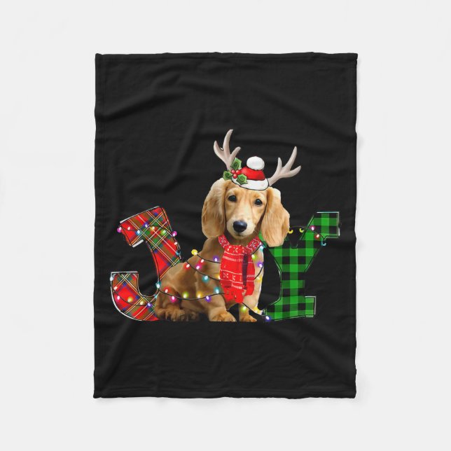 Manta Polar Joy Christmas Lights Long Haired Dachshund Dog San (Anverso)