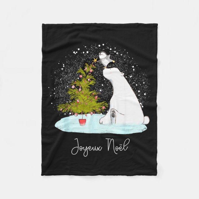 Manta Polar Joyeux Noël - Cute Lar Bear Penguin Christmas  (Anverso)