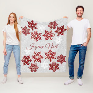 Manta Polar Joyeux Noël Sparkling Red Snowflakes