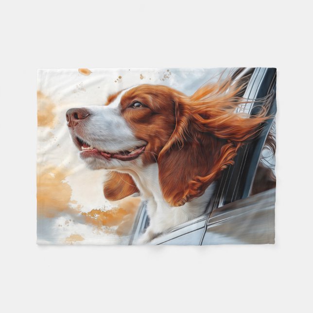 Manta Polar Joyful Dog in Wind Art Print (Frente (Horizontal))