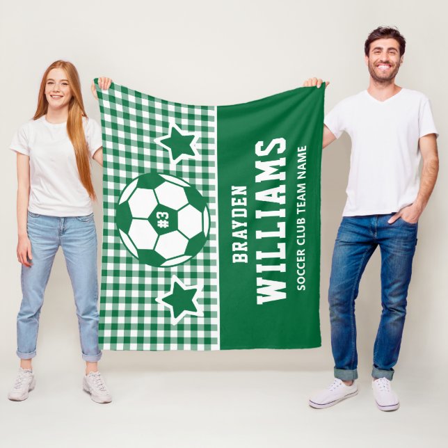 Manta Polar Jugador de fútbol personalizado nombre Green Plaid (In situ)