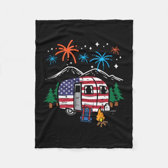 Manta Polar Jul Camper Van Us Bandera Patriótica Camping Mujer (Anverso)