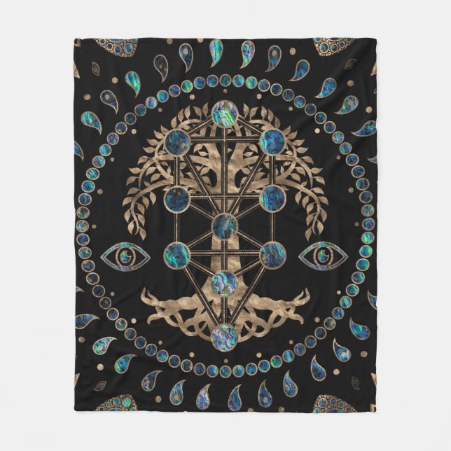 Manta Polar Kabbalah El árbol de la vida Abalone y el oro (Anverso)