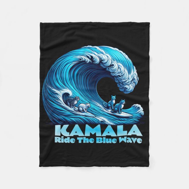 Manta Polar Kamala Harris For President, Blue Wave Surfing Cat (Anverso)