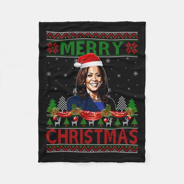 Manta Polar Kamala Harris Merry Christmas Ugly Sweater Usa Ele (Anverso)