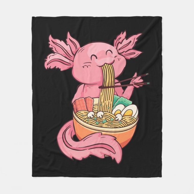 Manta Polar Kawaii Axolotl Comiendo fideos Ramen Anime Kids Gi (Anverso)