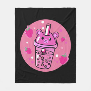 Manta Polar Kawaii Boba Cup fresa anime burbuja té