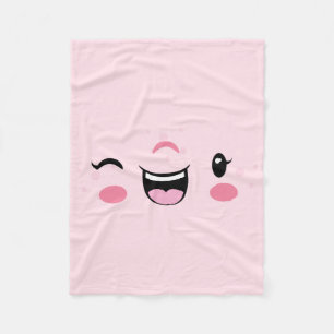 Manta Polar Kawaii Cara Rostro Cañón de Invierno Rosado