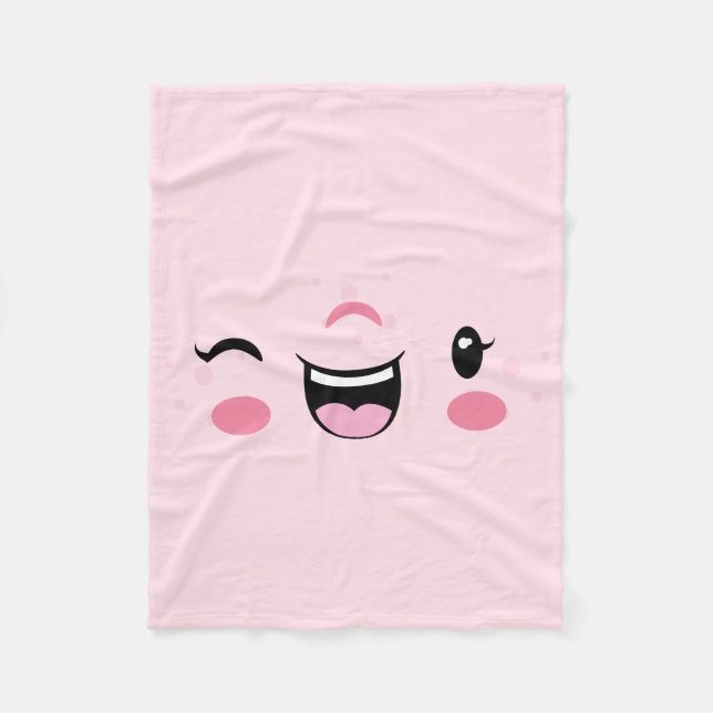 Manta Polar Kawaii Cara Rostro Cañón de Invierno Rosado (Anverso)