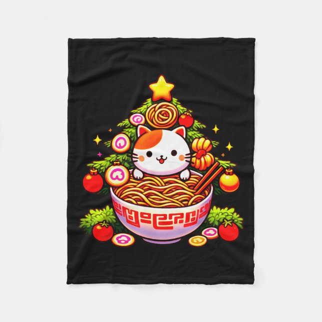 Manta Polar Kawaii Christmas Cat Ramen Christmas Tree Holiday  (Anverso)