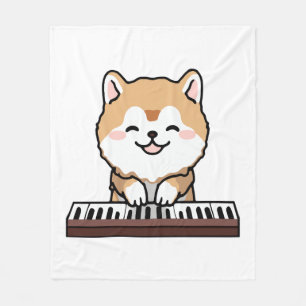 Manta Polar Kawaii Cute Dog Jugando El Teclado Piano