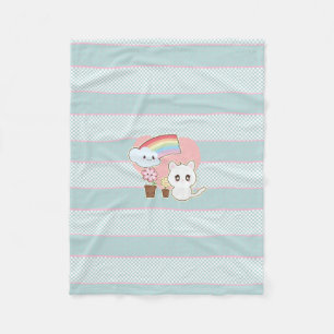 Manta Polar Kawaii gatito y arco iris tan lindo