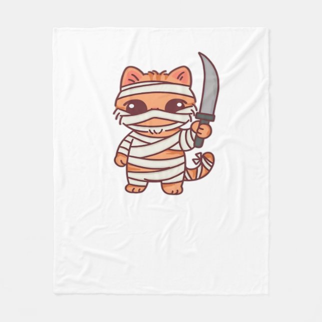 Manta Polar Kawaii Halloween Mummy Cat con la espada Classic T (Anverso)