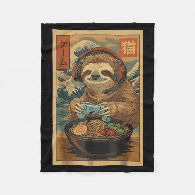 Manta Polar Kawaii Japanese Ramen Sloth Retro Gaming Shirts Fo (Anverso)